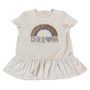 Btween Colorful Rainbow Dream Sequin On White Shirt Ruffle Hem Girls Size 12